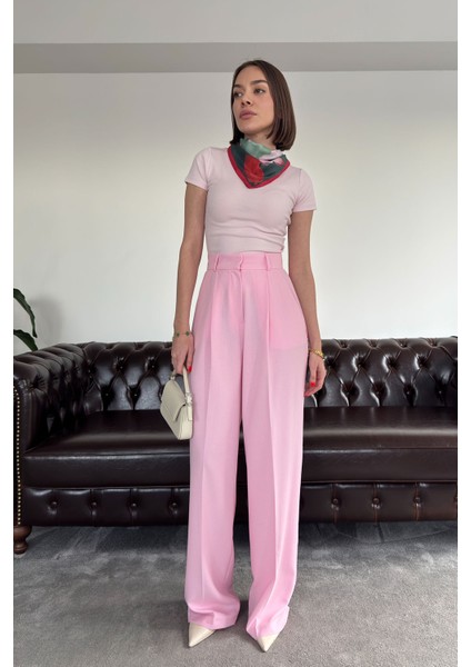 Tasarım Pileli Palazzo- Pembe