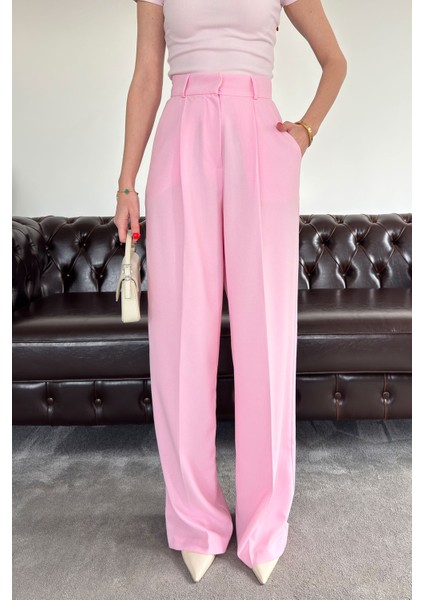 Tasarım Pileli Palazzo- Pembe