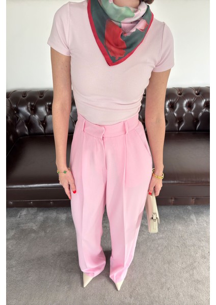 Tasarım Pileli Palazzo- Pembe