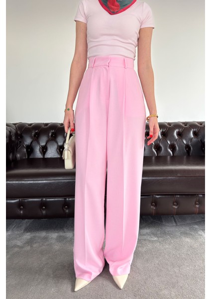 Tasarım Pileli Palazzo- Pembe