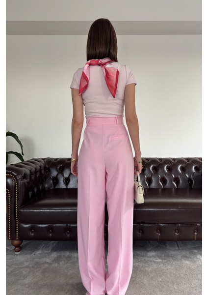 Tasarım Pileli Palazzo- Pembe