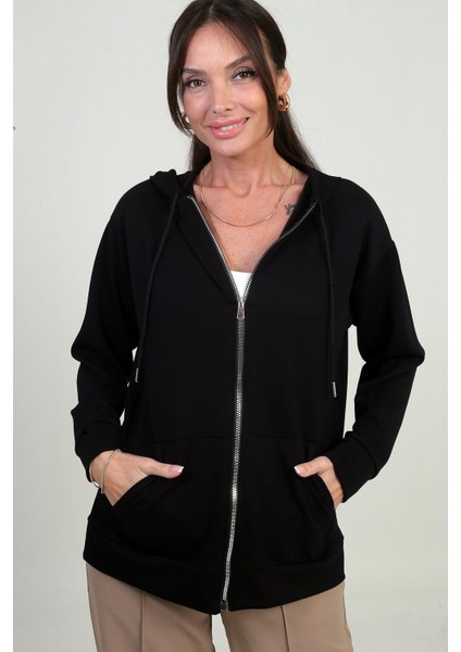 Kadın Kapüşonlu Kanguru Cepli Önü Fermuarlı Osyho Hırka fiyatları