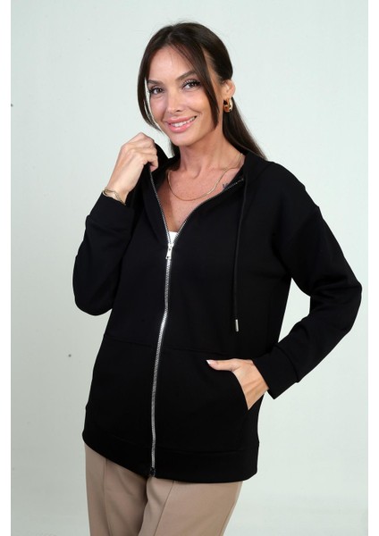 Kadın Kapüşonlu Kanguru Cepli Önü Fermuarlı Osyho Hırka modelleri