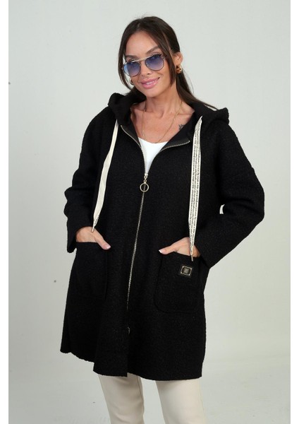 Kadın Kapüşonlu Önü Fermuarlı Cepli Rahat Kalıp Buklet Hırka fiyatları