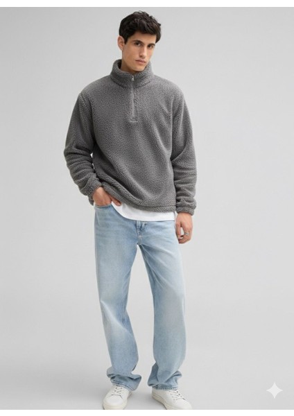 Yarım Fermuarlı Pelüş Sweatshirt