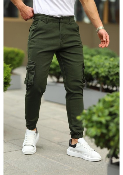 Erkek Basic Kargo Cepli Lastikli Paça Haki Pantolon