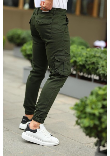 Erkek Basic Kargo Cepli Lastikli Paça Haki Pantolon modelleri