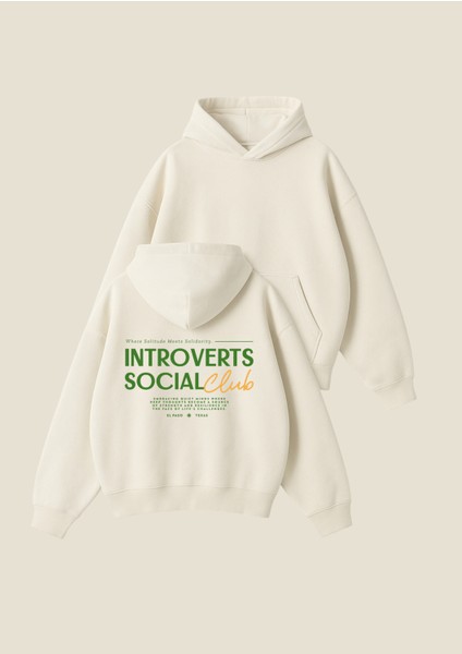 Introverts Club Baskılı Unisex Boxy Fit Hoodie Sweatshirt
