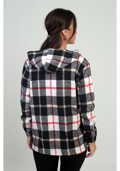 Kadın Kapüşonlu Ekose Desenli Metal Düğmeli Cepli Gömlek fırsatları