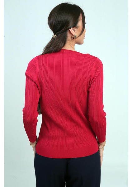 Kadın V Yaka Taş Baskı Detaylı Fitilli Triko Bluz fırsatları