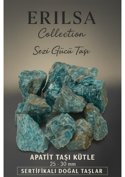 Sertifikalı Apatit Taşı Kütle 25–30 mm Ham Doğal – Sezi Gücü ve Ruhsal Farkındalık Taşı