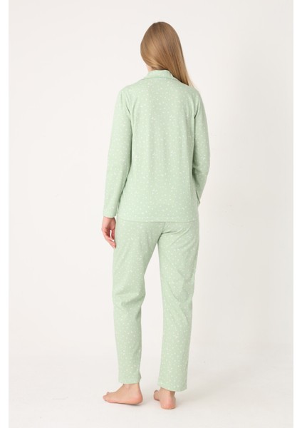 Kadın Desenli Uzun Kollu Önden Düğmeli Pijama Takım 68259 modelleri