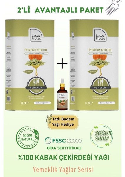 Yemeklik Kabak Çekirdeği Yağı 1 Litre 2'li