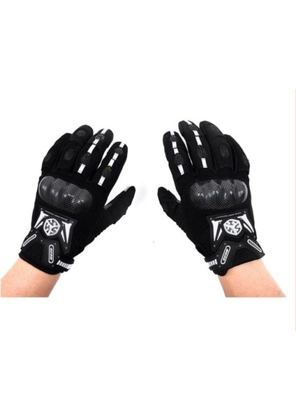 Motosiklet ve Bisiklet Eldiveni Telefon Dokunmatikli Carbon Fiber Mevsimlik Eldiven (Siyah)