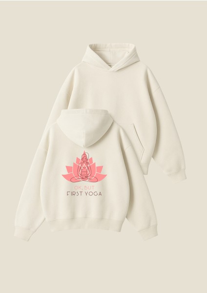 Yoga Baskılı Unisex Boxy Fit Hoodie Sweatshirt