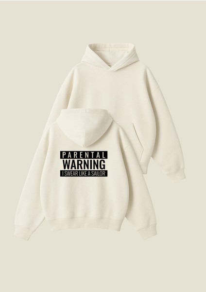 Parental Warning Baskılı Unisex Boxy Fit Hoodie Sweatshirt