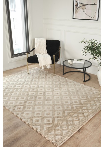 Modern Dokuma Halı Bej Yumuşak Dokulu Premium Salon Oturma Odası Yolluk Mutfak Halısı