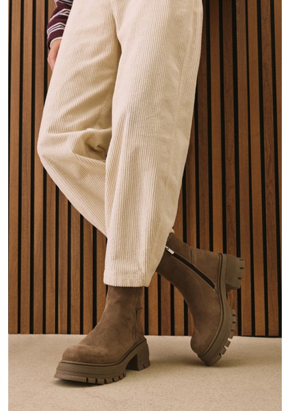 , Kadın Hakiki Deri Bot 153359Z6152 Vizon