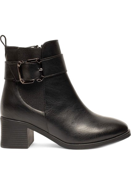 Siyah Femuarlı Topuklu Tokalı Günlük Kadın Bot