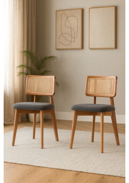 Punto Sandalye Naturel Antrasit Kumaş 2 Adet