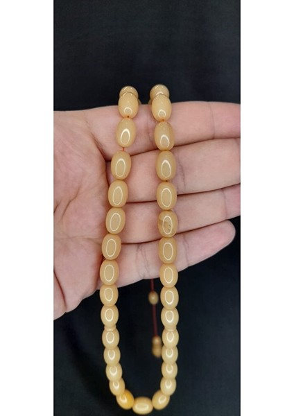 Sıkma Kehribar Tesbih Krem Renk Kapsül Kesim T-382