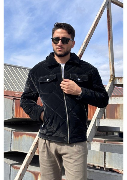 Gömlek Yaka, Oversize, Çift Cep Kapaklı, Baklava Desenli Kapitone Ceket 2504