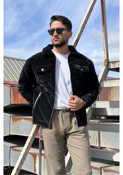 Gömlek Yaka, Oversize, Çift Cep Kapaklı, Baklava Desenli Kapitone Ceket 2504 modelleri