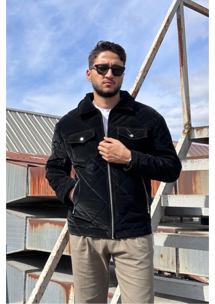 Gömlek Yaka, Oversize, Çift Cep Kapaklı, Baklava Desenli Kapitone Ceket 2504 indirimleri