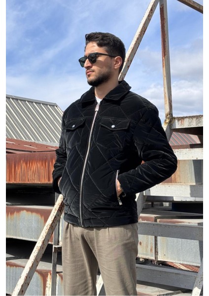 Gömlek Yaka, Oversize, Çift Cep Kapaklı, Baklava Desenli Kapitone Ceket 2504