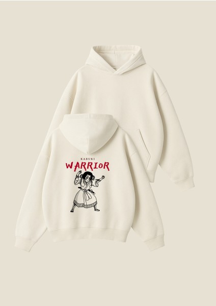 Kabuki Warrior Baskılı Unisex Boxy Fit Hoodie Sweatshirt