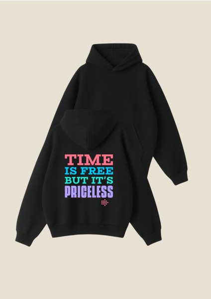 Sırt Baskılı Siyah Unisex Boxy Fit Hoodie Sweatshirt