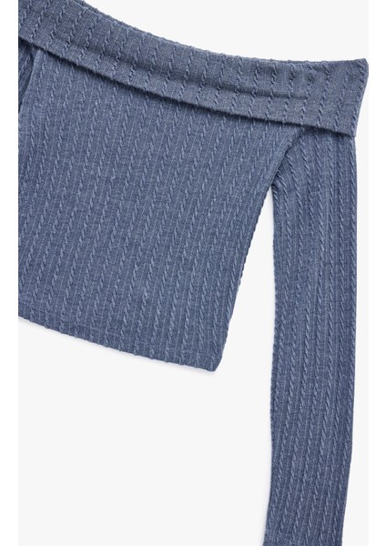 Slim Fit Uzun Kollu Saç Örgü Dokulu Omzu Açık Bluz modelleri