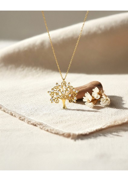 Küçük Taşlı Hayat Ağacı 14 Ayar Altın Kolye modelleri