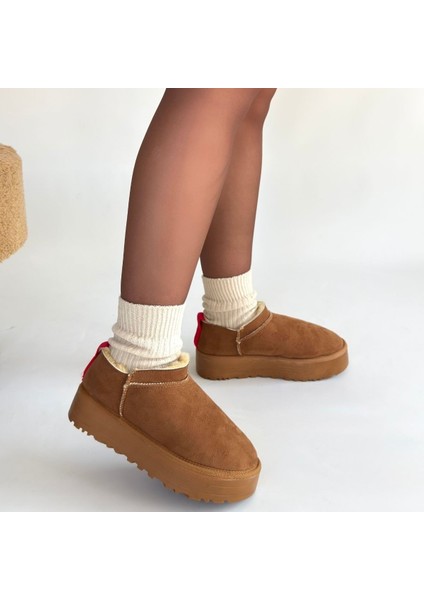 Taba Süet Kürklü Kadın Düz Bootie fırsatları