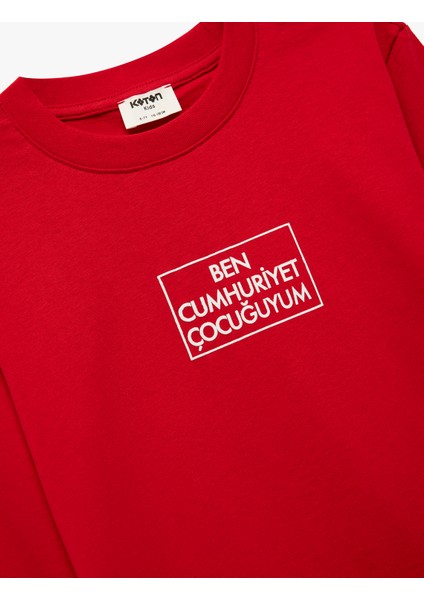 Pamuklu Uzun Kollu Bisiklet Yaka Cumhuriyet Baskılı Tişört fırsatları