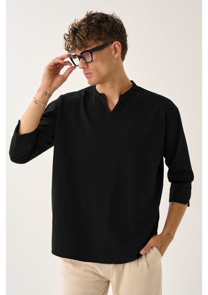 Erkek Fakir Kol V Yaka Rahat Kalıp %100 Pamuk Gömlek E217
