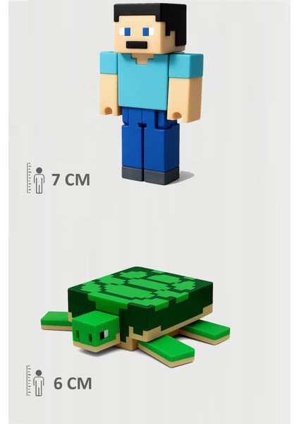 Minecraft Steve ve Turtle Kaplumbağa Set Hareketli Eklemli Figür
