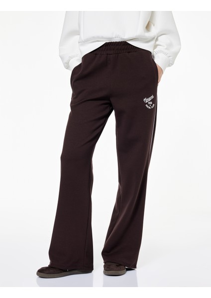 Pamuklu Şardonlu Biyeli Baskılı Beli Lastikli Geniş Paça Eşofman Altı modelleri