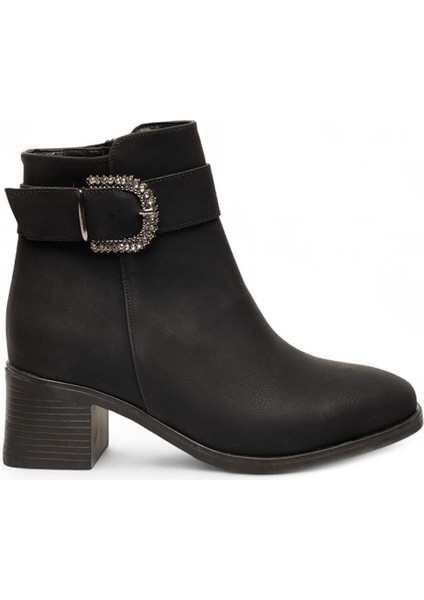 Siyah Femuarlı Topuklu Tokalı Günlük Kadın Bot