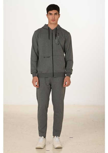 Erkek Pamuklu Kapüşonlu Eşofman Takımı Antrasit M. 5286-A