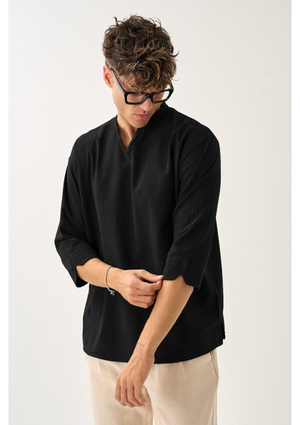 Erkek Fakir Kol V Yaka Rahat Kalıp %100 Pamuk Gömlek E217 modelleri