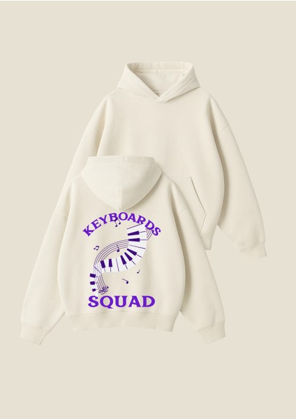 Piyano Baskılı Unisex Boxy Fit Hoodie Sweatshirt