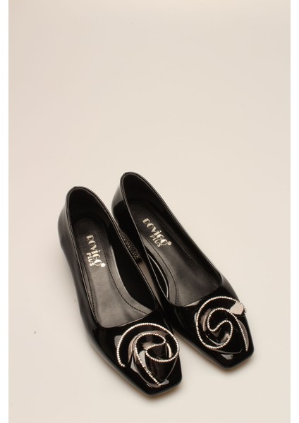 Idil Siyah Rugan Taşlı Kadın Topuklu