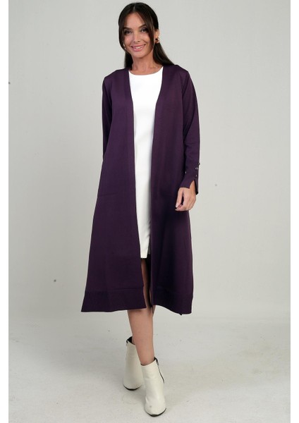 Kadın Kolları Düğme Detaylı Cepli Yanları Yırtmaaçlı Uzun Hırka fiyatları