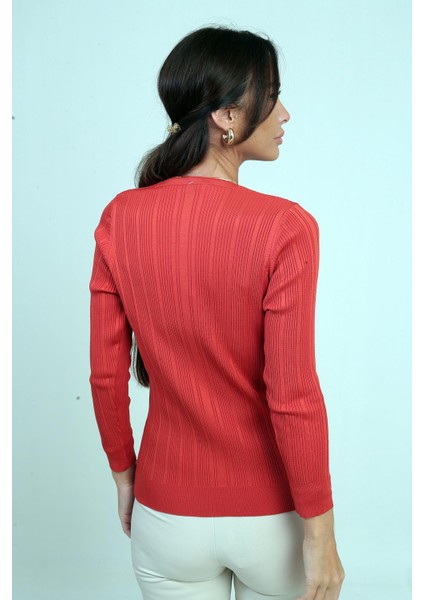 Kadın V Yaka Taş Baskı Detaylı Fitilli Triko Bluz fırsatları