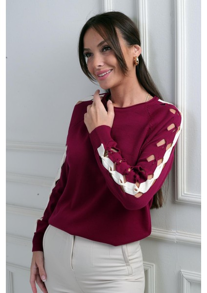 Kadın Kolu Şerit Dekolteli Triko Bluz fiyatları