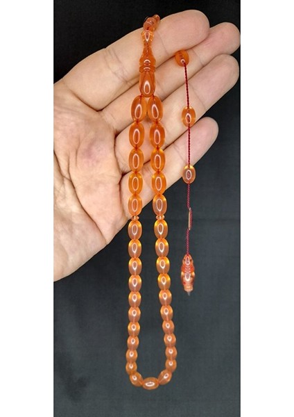 Ateş Kehribar Tesbih Pembe Renkli Beyzi Kesim T-383 indirimleri