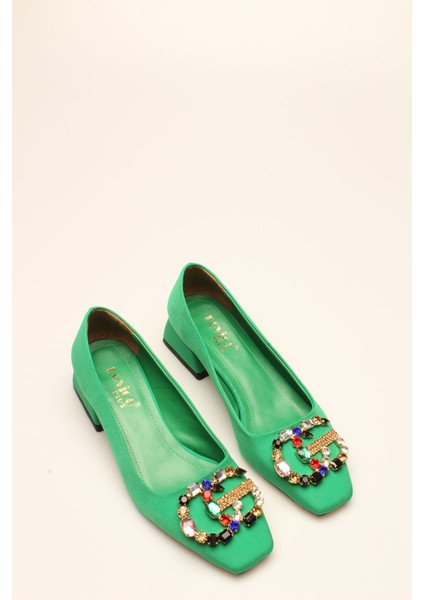 Idil Yeşil Saten Taşlı Kadın Topuklu