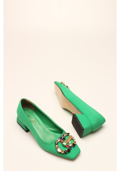 Idil Yeşil Saten Taşlı Kadın Topuklu fırsatları