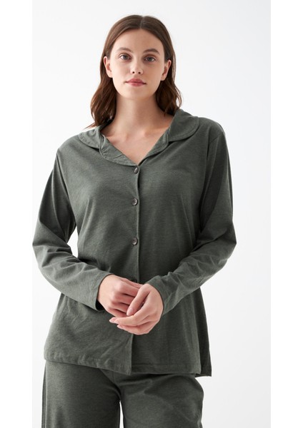 Kadın Haki Düğmeli Pamuklu Pijama Takımı fırsatları